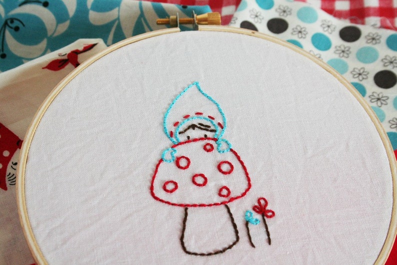 Mushroom Embroidery Pattern, Beginner Embroidery Pattern, Gnome Embroidery Pattern, Woodland Forest, Simple Embroidery Pattern. image 2