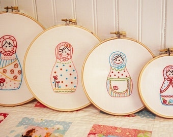 Russian Dolls Embroidery PATTERN - Set of 4