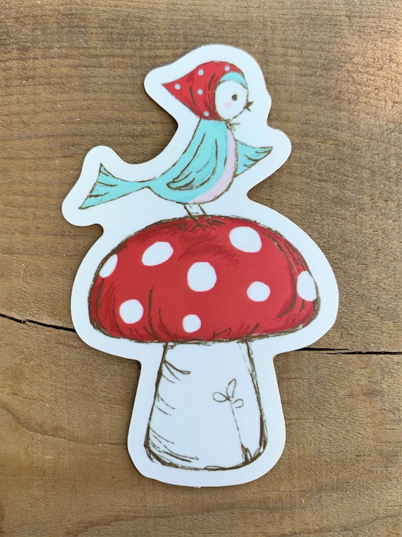Little Bird Vinyl Sticker - Tasha Noel Woodland Bird and Mushroom Vinyl Sticker