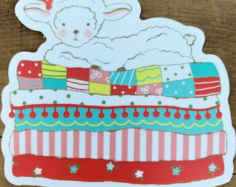 Vinylsticker Little Lamb, waterdichte sticker boerderijdieren, sticker quilten
