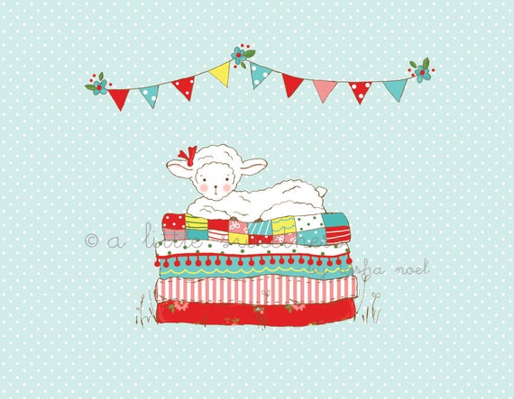 Little Lamb Illustration by Tasha Noel, Baby Farm Animal Nursery Decor Wall Art
