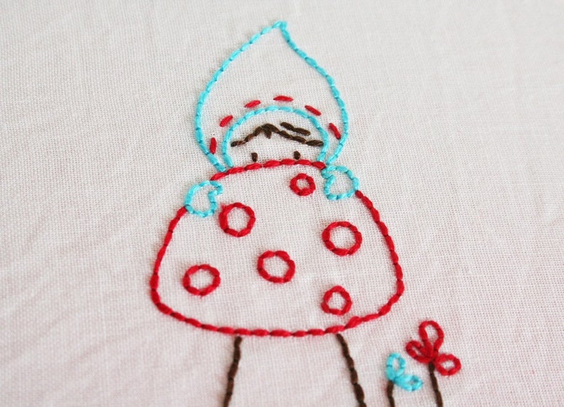 Mushroom Embroidery Pattern, Beginner Embroidery Pattern, Gnome Embroidery Pattern, Woodland Forest, Simple Embroidery Pattern. image 3