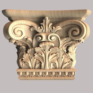 Corinthian Wood Capital – Carved Decorative Column Top, Unpainted Acanthus Leaf Design, 1pc