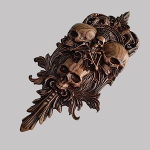 Skull Wood Panel – 1pc Unpainted Carved Wall Decor with Skull Motif, Gothic Decorative Wooden Accent for Dark or Alternative Interiors