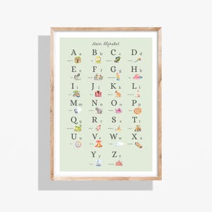 Póster de aprendizaje Póster de acuarela del alfabeto ABC DIN A2 en verde | Decoración de la habitación de los niños