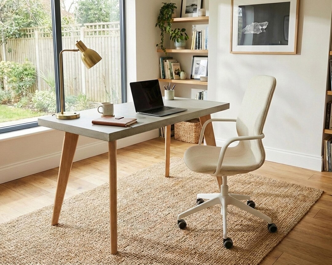 Handmade Concrete Computer Desk With Oak Legs: Modern Home Office Table ...