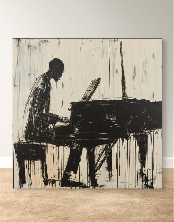 Piano Wall Art - Abstract Black Pianist Canvas, Modern Minimalist