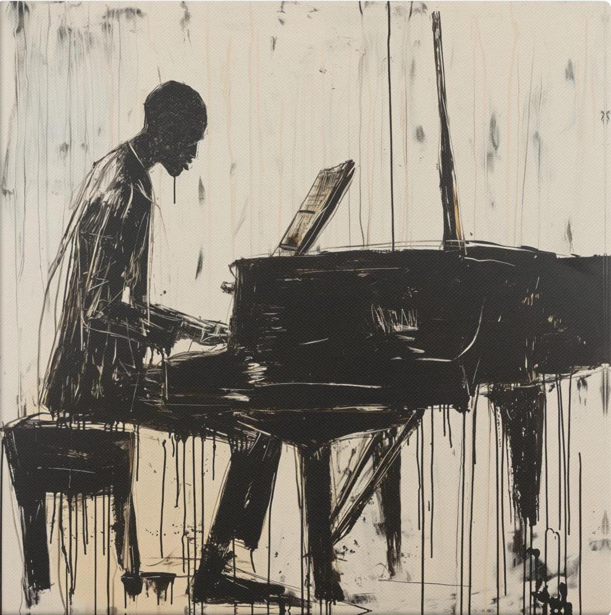 Piano Wall Art - Abstract Black Pianist Canvas, Modern Minimalist