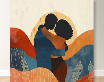 Expression of Love Wall Art - Romantic Afrocentric Couple Canvas, Bold Abstract Artwork, Black couple art, Romance Art, Anniversary Gift