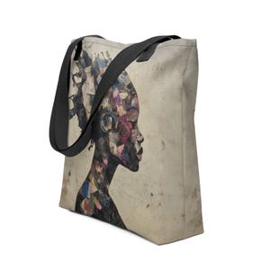 Abstracte draagtas zwarte vrouw – vorstelijke fragmentatiekunst, stijlvol cadeau voor haar, duurzame canvas schoudertas, uniek Afrikaans accessoire