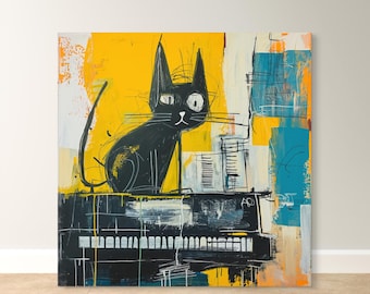 Jazz Cat Art Print | Playful Piano Cat Lover Gift