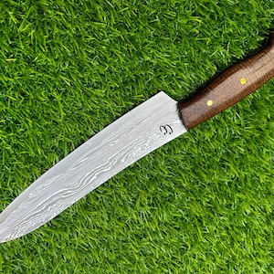 Hand Crafted Damascus Steel Kitchen Knife, Black Edge, Micarta Handle