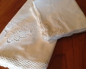 Stunning Large Round White Cotton Tablecloth, 8 Matching Dinner Napkins - Madeira Cutwork, Crochet-Edging - 115cm (45 quot ) in diameter