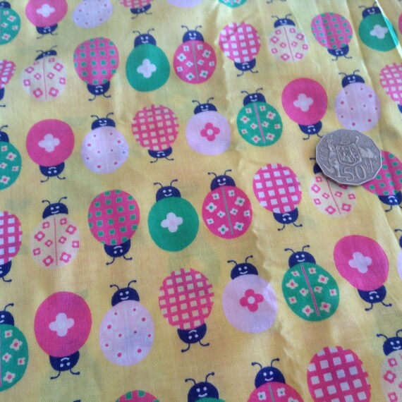 Colourful Beetles Bugs Printed Cotton Fabric Yellow Etsy