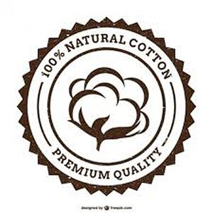 K&ouml;nnte beinhalten: Ein braunes und wei&szlig;es rundes Etikett mit einem abgenutzten Look. Das Etikett tr&auml;gt den Text "100% NATURAL COTTON PREMIUM QUALITY" am Rand. In der Mitte des Etiketts befindet sich eine Baumwollkapsel.