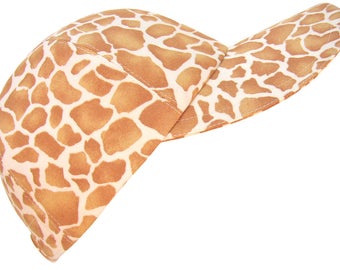Giraffington Park - LARGE - Giraffe Print Baseball Ball Cap Tan Spots on Cream Cotton Fabric Ladies Womens Mens Fashion Hat by Calico Caps®