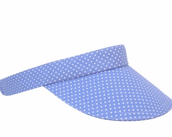 Polka Dot Lake - Sky Blue and White Polka Dot Print SUN Golf Visor - 100% Cool Comfy Cotton - Preppy Sports Fashion Hat by Calico Caps®