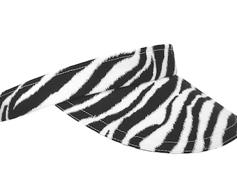 Seeing Stripes - Black and White Zebra Skin Print Sun Golf Visor - Womens Mens Cool Cotton B&W Sports Fashion Hat by Calico Caps®