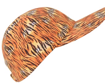 Tiger Vibes - All Over Tiger Skin Animal Print Baseball Ball Cap Burnt Orange Golden Tan Cream Black Sports Fashion Hat by Calico Caps®