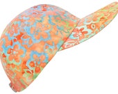 Tropical Punch - Hibiscus Floral Artisan Batik Print Baseball Ball Cap Pastel Orange Turquoise Sky Blue Lemon Lime Mauve Hat by Calico Caps