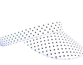 Viva La Dots - Black and White Polka Dot SUN Visor in a bright white 100% cotton - Cool Lightweight B&W Sports Fashion Hat by Calico Caps®