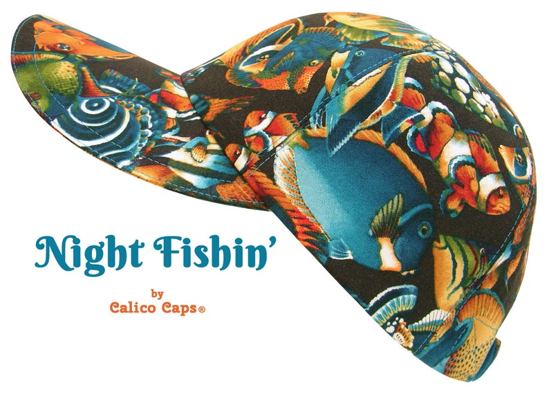 Night Fishin' OSFMost Tropical Fish Print Baseball image 1