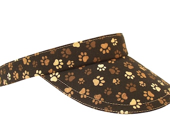 Pawsitivity - Ladies Women Men Adult SUN Visor - Cotton Paw Print Dog Cat Animal Theme Earthtone Brown Tan Paws on Black by Calico Caps®