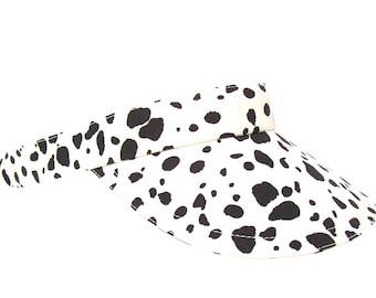 Dalma Days - Black and White Dalmatian Dog Spot Print SUN Visor - Ladies Womens Mens Adult B&W Golf Tennis Sport Fashion Hat by Calico Caps®