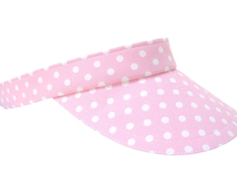 Sweet Chapeau - Pink White Polka Dots Print SUN Visor Cute Pretty Pastel Ladies Women Adult Spring Summer Sports Fashion Hat by Calico Caps®