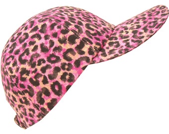 Leo de Janeiro - SMALL - Leopard Print Baseball Ball Cap Fuchsia Hot Pink Mango Orange Pastel & Black Sports Fashion Hat by Calico Caps®