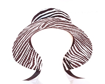 Seeing Stripes - Black and White B & W Zebra Print Floppy Hat Wide Brim Bucket Hat - Allover Animal Skin Print Sun Hat by Calico Caps®