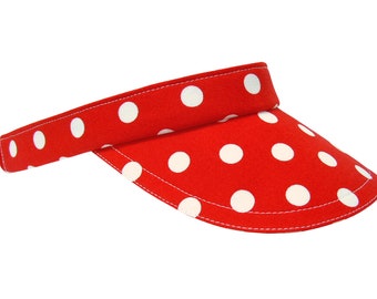 Minnie & Me - Ladies Womens Girls Sun VISOR - Classic Bright Red White Polka Dots Print Cute Summer Fun Cotton Hat by Calico Caps