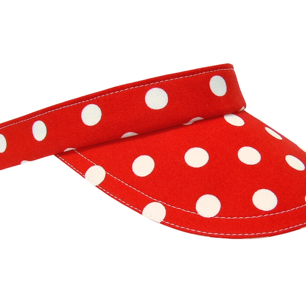 Minnie & Me - Ladies Womens Girls Sun VISOR - Classic Bright Red White Polka Dots Print Cute Summer Fun Cotton Hat by Calico Caps