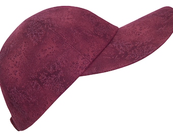 Chapeau Bordeaux - Burgundy Dark Red Wine Baseball Ball Cap Tone On Tone Foliage Vine Print Ladies Womens Sports Fashion Hat by Calico Caps®