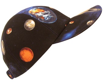 Space Cap - Outer Space Theme Baseball Ball Cap, Planets on Midnight Blue Earth Sun Mars Venus Saturn stars and stardust Hat by Calico Caps®