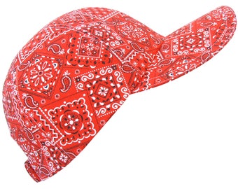 Rodeo Red - Bright Red Bandana Paisley Print Baseball Ball Cap - South West Southwestern Country Style Sports Fashion Hat by Calico Caps®