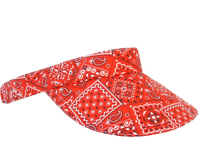 Featured listing image: Rodeo Red - Bright Red Bandana Paisley Print SUN Golf Tennis Visor - South West Western Country Style Sports Fashion Hat by Calico Caps®