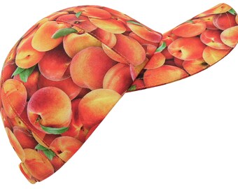 Southern Sweets - Allover Peaches Cool Cotton Print Fresh Summer Fashion Baseball Ball Cap - Whole Fruit & Green Leaves Hat by Calico Caps®