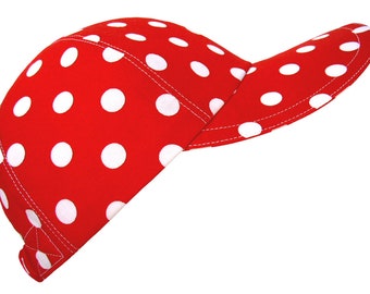 Minnie & Me - OSFMost - Bright Red with Big White Polka Dot Baseball Ball Cap Cute Summer Fun Cotton Print Ladies Womens Hat by Calico Caps®