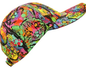 MeowZa! - LARGE - Paint Splatter Allover Cats Print Pop Art Street Fashion Baseball Ball Cap Rainbow of Color Hat by Calico Caps® LAST ONE!