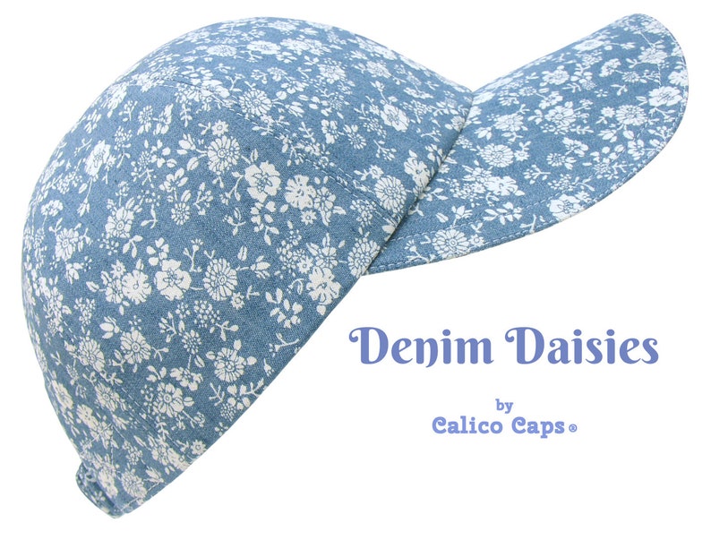 Denim Daisies  OSFMost  Blue & White Retro Floral Print image 1