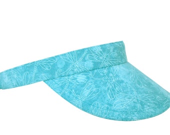 Time To Fly - Turquoise Aqua Blue Dragonfly Print SUN Golf Beach Visor Dragonflies Watercolor 100% Cotton Sports Fashion Hat by Calico Caps®