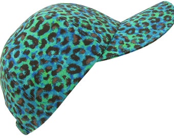 Leo Borealis - Royal Blue Jade Green Black Leopard Cheetah Spot Animal Skin Print Baseball Ball Cap Sports Fashion Hat by Calico Caps®