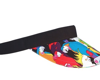 NEW - Polly Nation - Parrot Print Sun Golf Tennis Visor - Tropical Birds in Multi Colors & Black - Summer Sports Fashion Hat by Calico Caps®