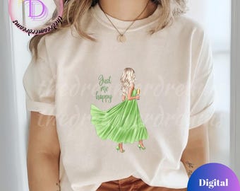 PNG "Just Me Happy": Descarga digital con cita positiva, gráfico inspirador de amor propio, diseño motivacional imprimible para camisetas, tazas y manualidades.