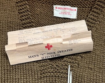 Vintage 1940s Red Cross Knit Vest Pattern: WWII Army, Air Corps