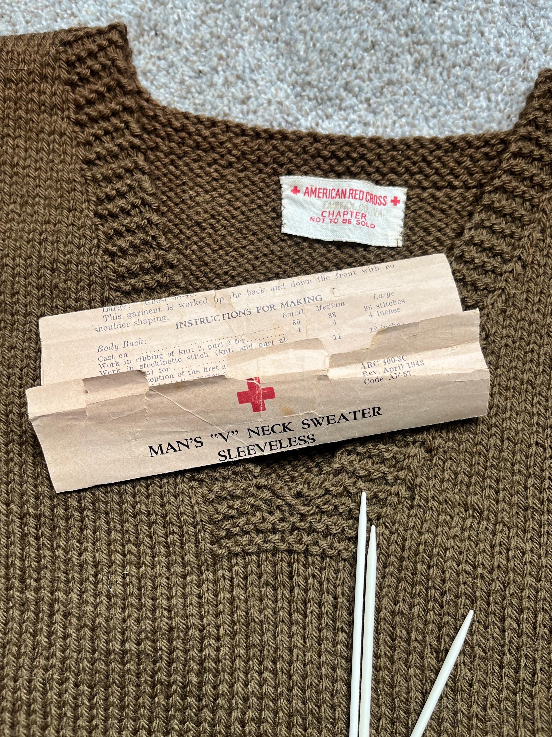 Vintage 1940s Red Cross Knit Vest Pattern: WWII Army, Air Corps