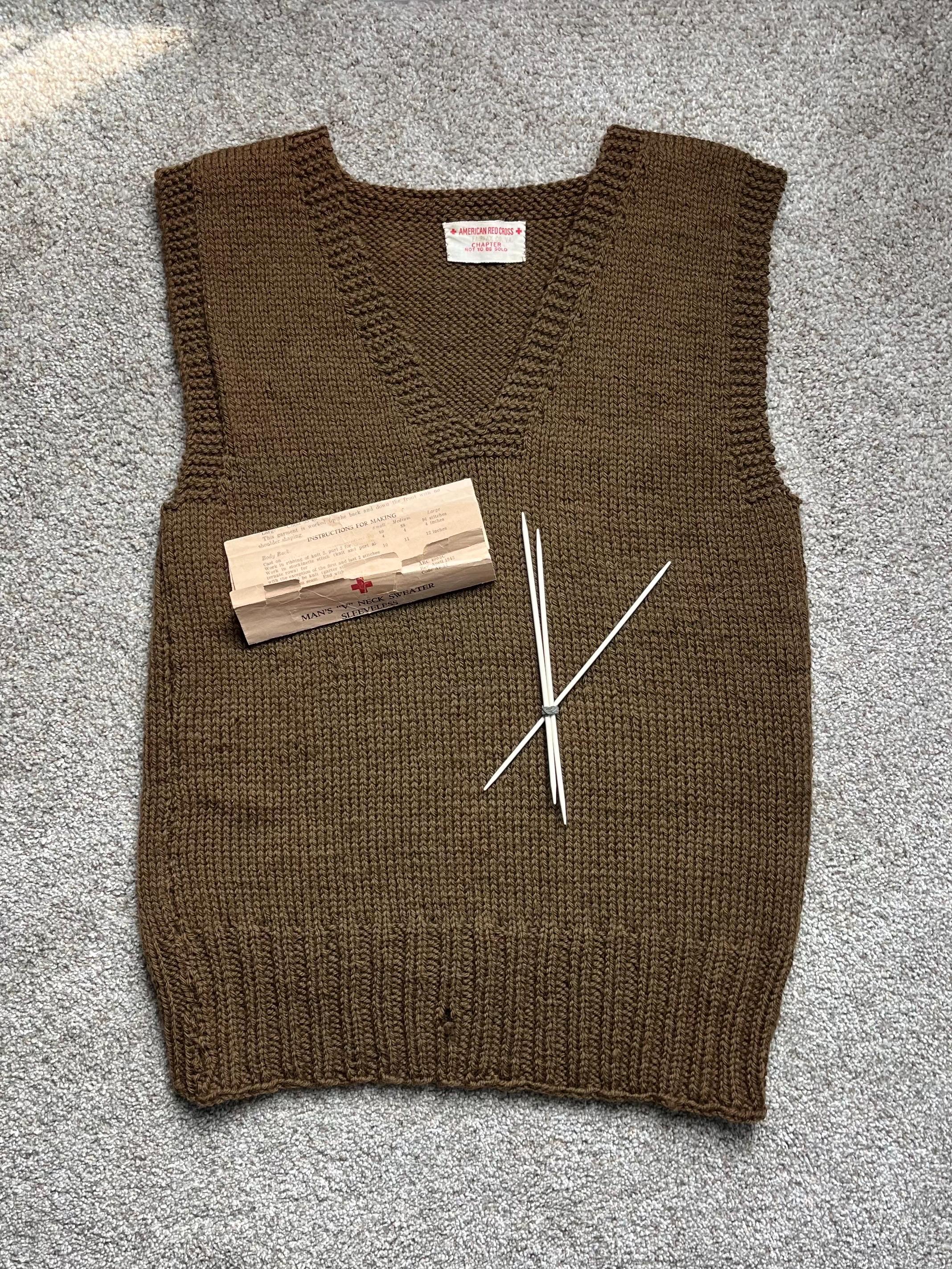 Vintage 1940s Red Cross Knit Vest Pattern: WWII Army, Air Corps