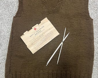 Vintage 1940s Red Cross Knit Vest Pattern: WWII Army, Air Corps