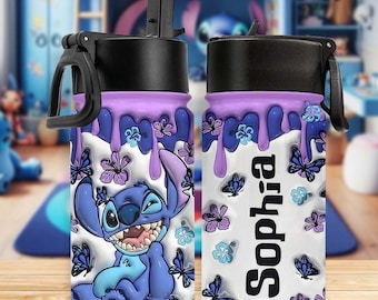 Botella de agua personalizada para niños con diseño de monstruo azul, inflada con diseño de monstruo hawaiano para niños y niñas, regalo para amantes de los dibujos animados ipatusth00216